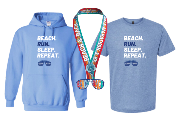 Beach and Back Half Marathon and 5K shirt, hoodie, and medal swag