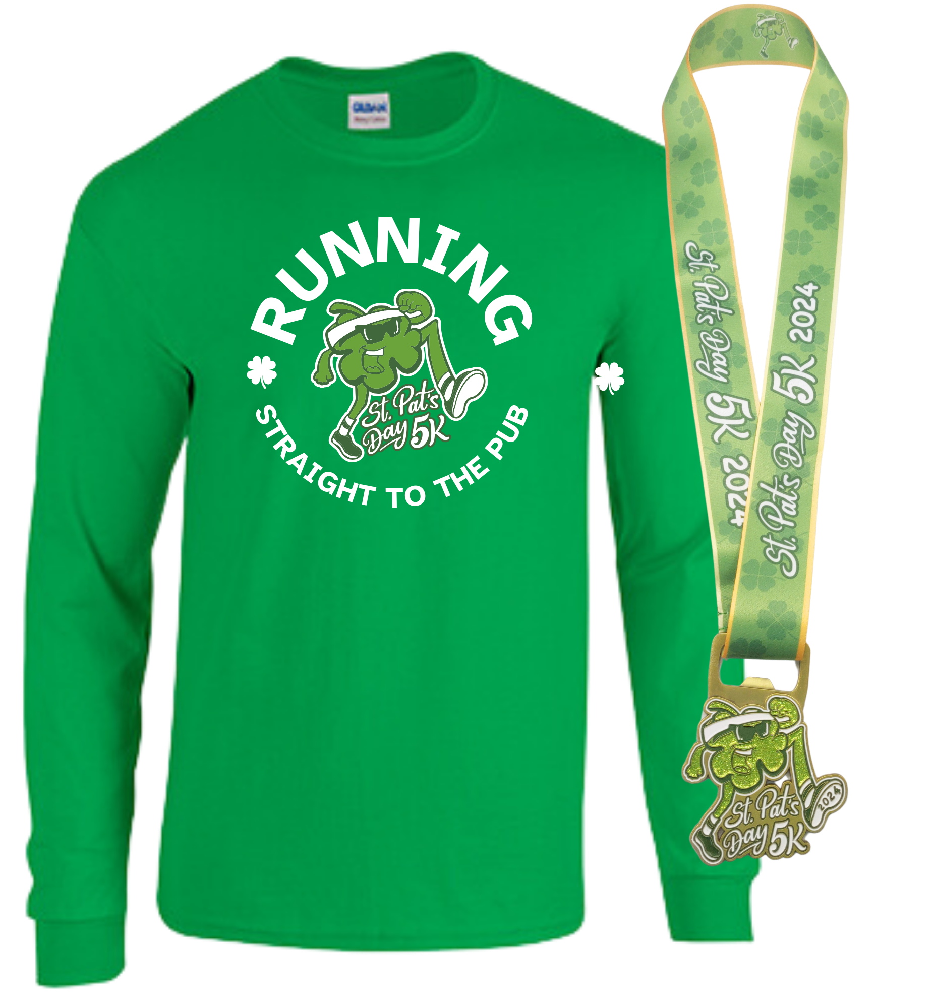 St Pat's Day 5K RaceWire swag shirt & medal 2024