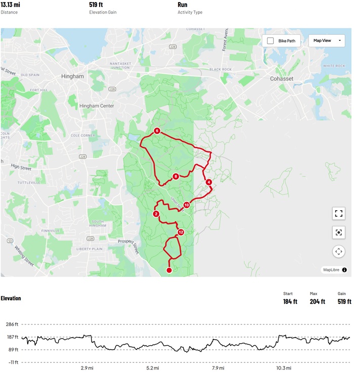 South Shore Half Marathon 2025 - Half Course Map